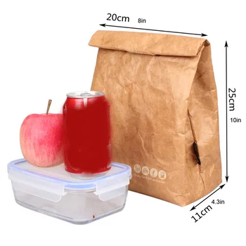 

Foldable kraft paper lunch box reusable leak-proof food large-capacity lunch bag waterproof thermal insulation paper aluminum