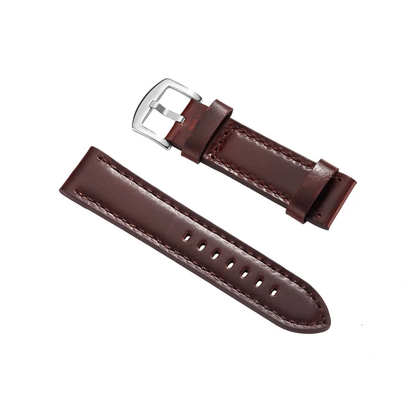

New Fashion Durable High Quality 22mm 24mm Soft Sweatband Black Brown Genuine Leather Strap Pin Buckle Wrist Watch Bands