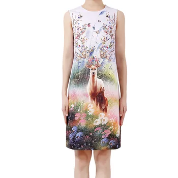 

New 3D Deer Deer Print Women Dress Elegant Sleeveless Dresses