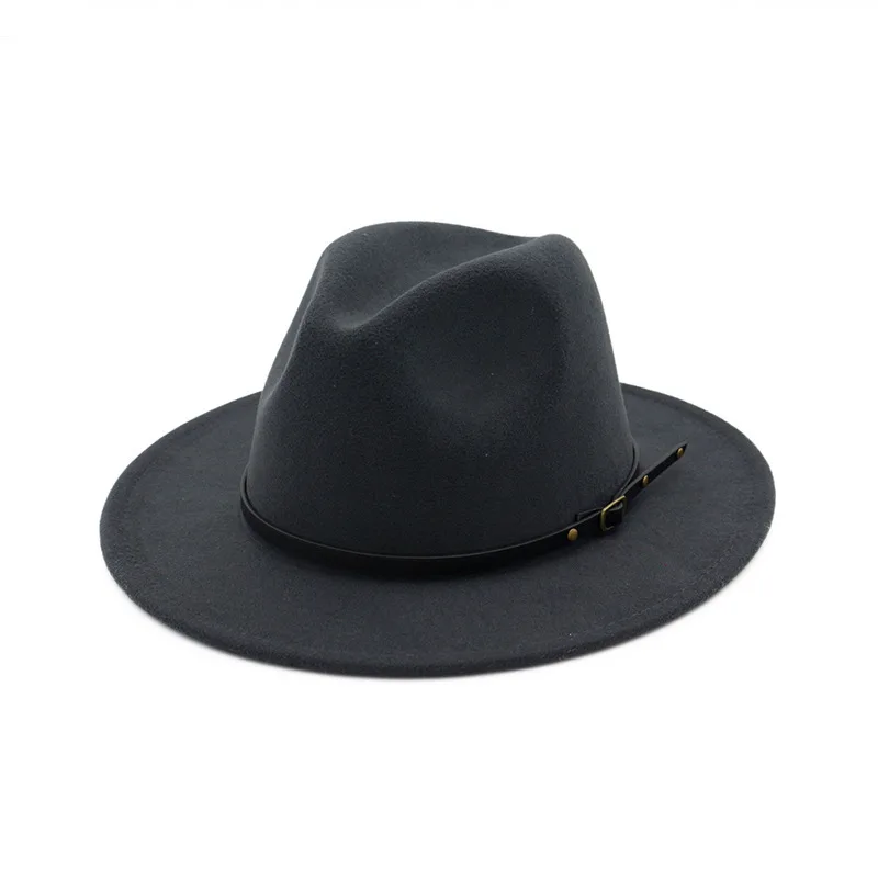 Chapeau Feutre, Женские Дизайнерские широкие шляпы с крылышками, мужские джазовый Топ, фетровая шляпа для женщин, Панамская шляпа, шляпа-федора - Цвет: Dark grey