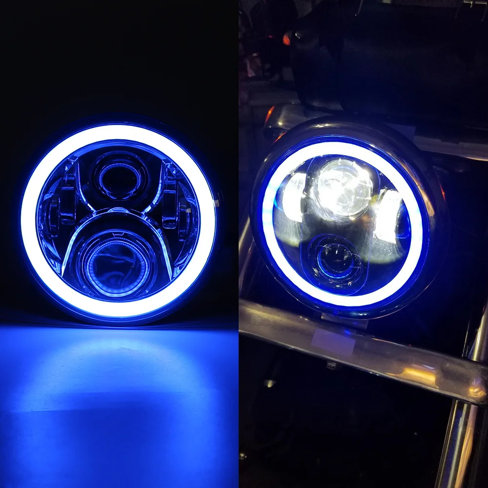 1x7Inch Headlight LED RGB Angel Eyes For Kawasaki VN Vulcan 500 750 800 900 1500