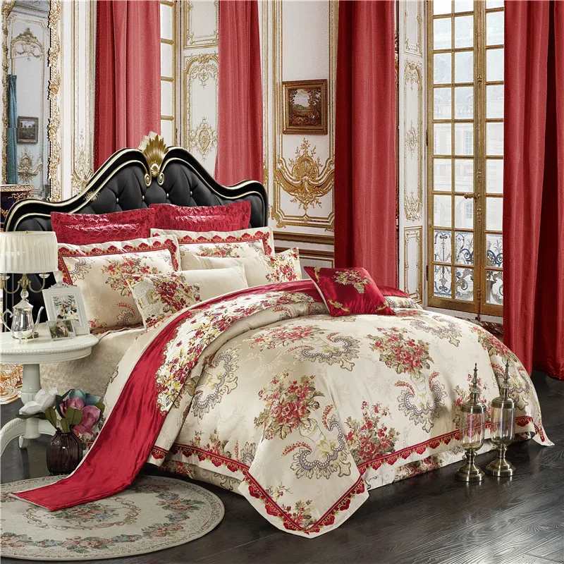 Flash Deal New 4/6/9Pcs Luxury wedding Bedding set Stain Jacquard Cotton Double King Queen size Bedspread set Duvet cover  Pillowcases 3