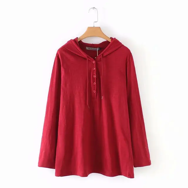 Plus size long sleeve hooded women t shirts 2019 spring red & white ...