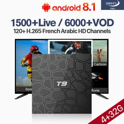 T9 арабский Франции IP ТВ коробка Android 8,1 QHD ТВ Pro код IPTV 2,4G Wi-Fi 4G 32G RK3328 IPTV арабский и французский Бельгии Нидерланды IP ТВ