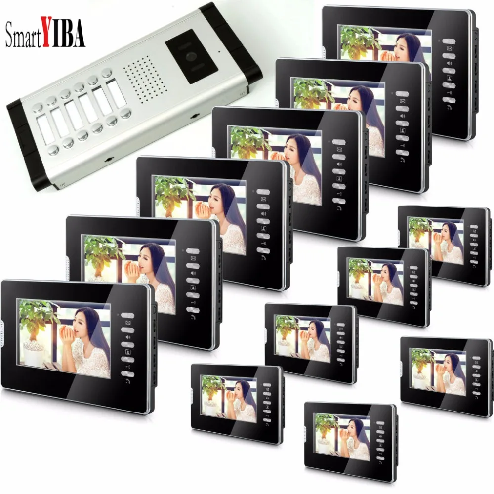 SmartYIBA 7''color video door phone 12/10/8/6/4 monitors with 1 intercom doorbell can control 12~4 houses for multi apartment SmartYIBA 7''color video door phone 12/10/8/6/4 monitors with 1 intercom doorbell can control 12~4 houses for multi apartment