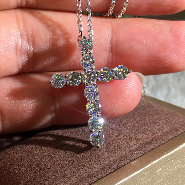Милое женское ожерелье с кристаллами из циркона, модное Стильное ожерелье с кулоном в виде креста, большое 925 пробы Серебряное ожерелье-чокер для женщин