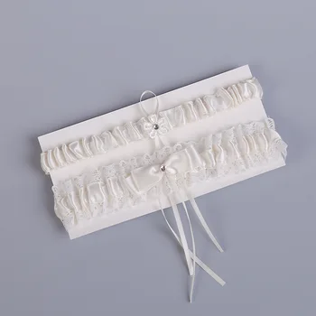 

Wedding Garter Rhinestone White Lace Flower Bow Sexy Garters 2pcs set for Women/Female/Bride Thigh Ring Bridal Leg Garter 5404