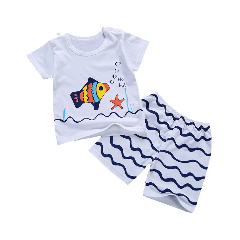 

2018 Cotton Summer Boys clothes Cute Cartoon Print T Shirt Short Sleeves Kids Clothes Knee Pants Comfort Baby Children Clothing