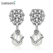 LUOTEEMI Wholesale South Korea Artificial Latest Design Luxury White Watedrop Created Pearl Wedding Bridal Earrings