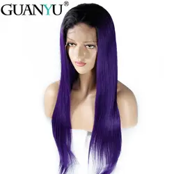 Предварительно сорванные Омбре # 1B/фиолетовые бразильские волосы Remy 13*4 волосы на кружеве прямые парики 130% плотность бесплатная часть для