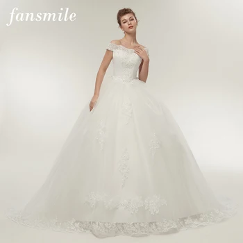 Fansmile Vestidos de Noivas Vintage White Long Train Wedding Dresses 2020 Plus Size Customized Lace Ball