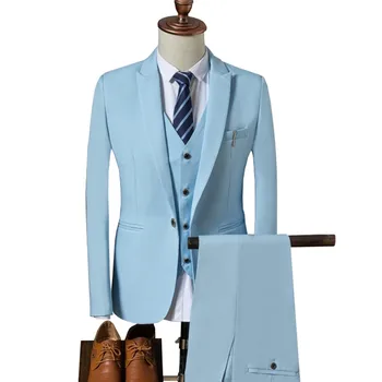 

Men Suits With Embroidered Lapel Elegant Korea Fabric Slim Fit Wedding Groom Tuxedos 2018 New 3 pieces (Jacket+Vest+Pants)