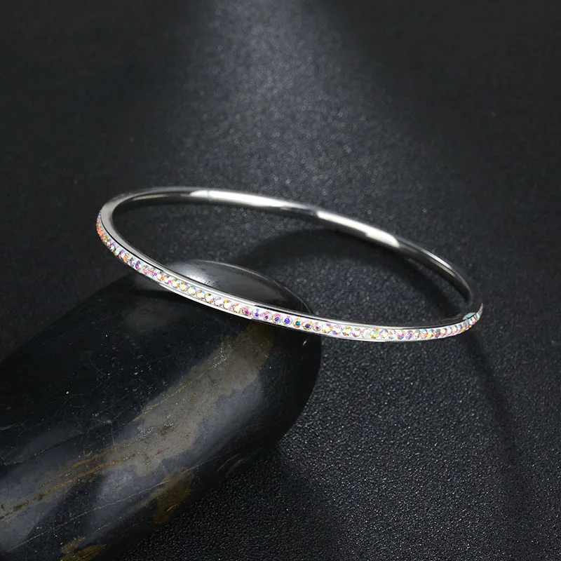 Новинка один ряд многоцветные браслеты из нержавеющей стали шикарные CZ каменные браслеты для подарка на День Матери - Окраска металла: AB Crystal