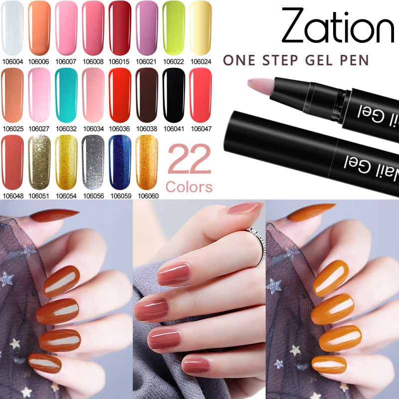 

Zation 3 In 1 Glitter Nail Varnish Pen Newest Hybrid One Step Glue Soak Off Nail Art Manicure Pen Easy To Use UV Gel Lacquer