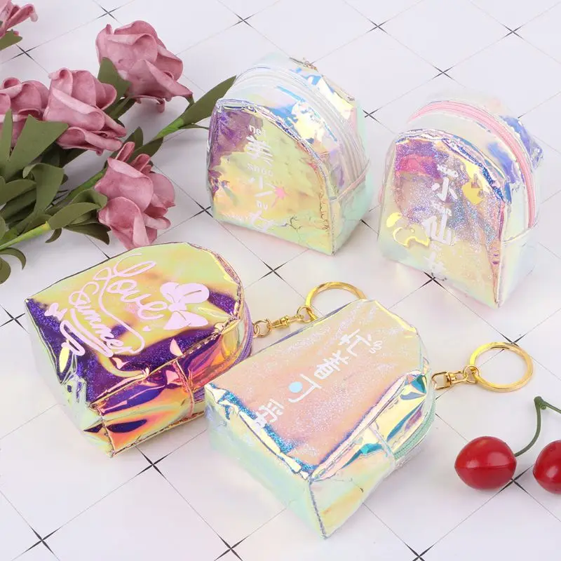 

Women Creative Mini Backpack Laser Coin Bag Hand Pouch Purse Key Chain Keyring