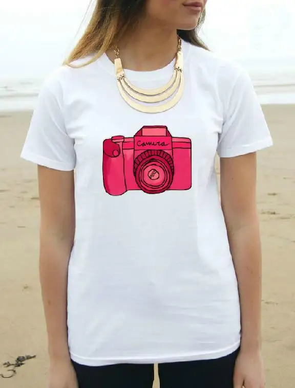 Women Tshirt Camera Print Cotton Casual Funny Shirt For Lady White Top Tee Harajuku Hipster Street Wear ZT203-110