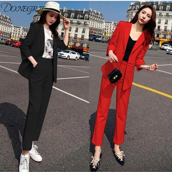 

2020 suit suit women autumn New Fashion suit female large size ladies suit jacket +Long pants set of two