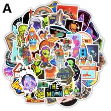 

50 Pcs Outer Space Stickers Toys For Children Alien UFO Astronaut Rocket Ship Planet Sticker To Scrapbooking Skateboard Laptop