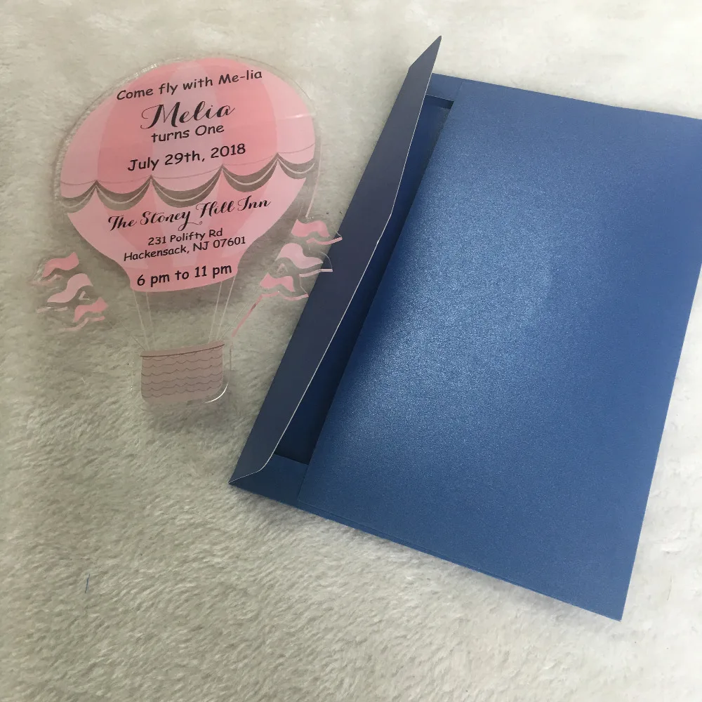 

10pcs newest air balloon acrylic invitation card luxury wedding and party decorative invitations guangzhou with box