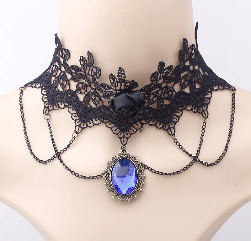 new arrival engagement birthday party wedding anniversary women Fashion jewelry lace court blue crystal chokers necklaces