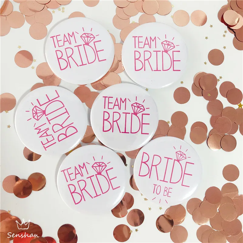 6PcsSet White Pink Gold Diamond Wedding Decoration Bride To Be Team Badge Bachelorette Party Decoration Badge ASD055 (6)