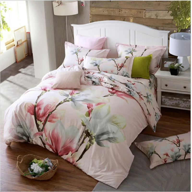 

New style Pure cotton High quality bedding Flower pattern 4pcs 1pcs quilt cover/1pcs bed sheet/2pcs pillowcase free shipping