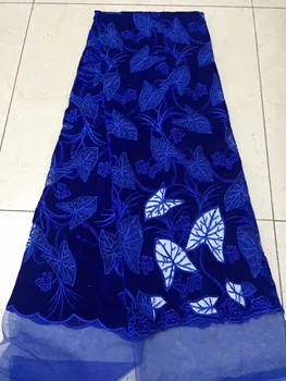 

Latest Royal Blue Tulle Lace Fabric High Quality Europe And America Fashion Fabric With Velvet 3d Embroidery French lace Fabrics