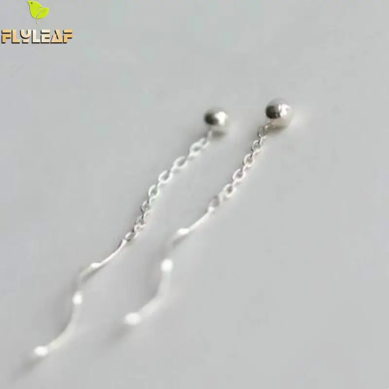 

100% 925 Sterling Silver Long Tassel Earring Small Ball Drop Earrings Flyleaf Wedding Fashion Jewelry Earrings For Women
