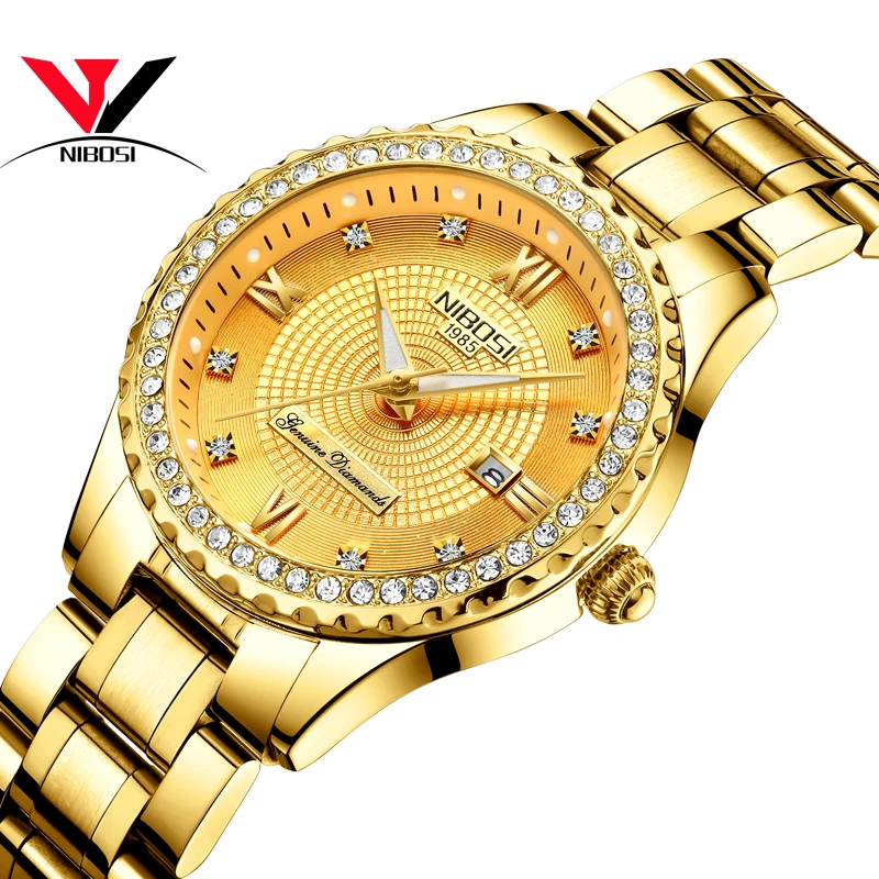 

NIBOSI Couple Watch Relogio Feminino Women Watches Quartz Mens Watches Top Brand Luxury Lover Watches Gold Quartz Wristwatch