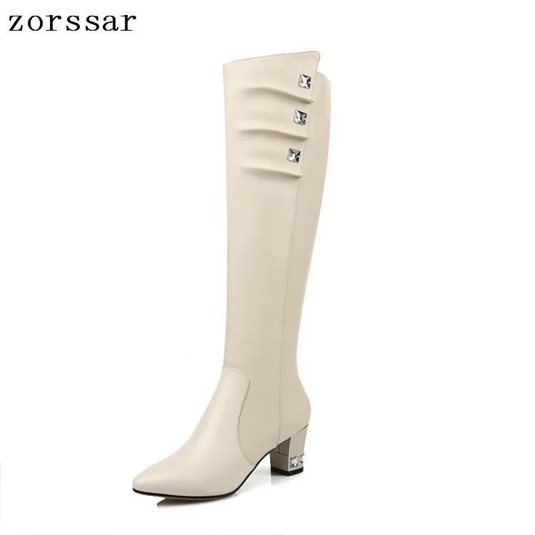 

{Zorssar} 2019 High Quality Knee High Boots High heel Genuine Leather Women Equestrian boots Winter Warm Fur Women Long Boots