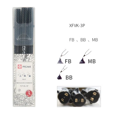 Sakura Pigma Micron тонкая грань ручка комплект для детей 3, 4, 9 разных Цвета профессиональный художественный маркер для манги Comic Pro Кисть для подводки ручка Набор для рисования - Цвет: XFVK-3P