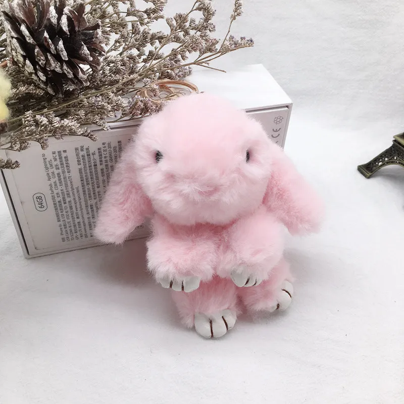Милый мягкий пушистый кролик подвеска плюшевая игрушка-кролик Модная Кукла для маленькой девочки подарок для ребенка кукла-брелок для ключей - Цвет: Розовый