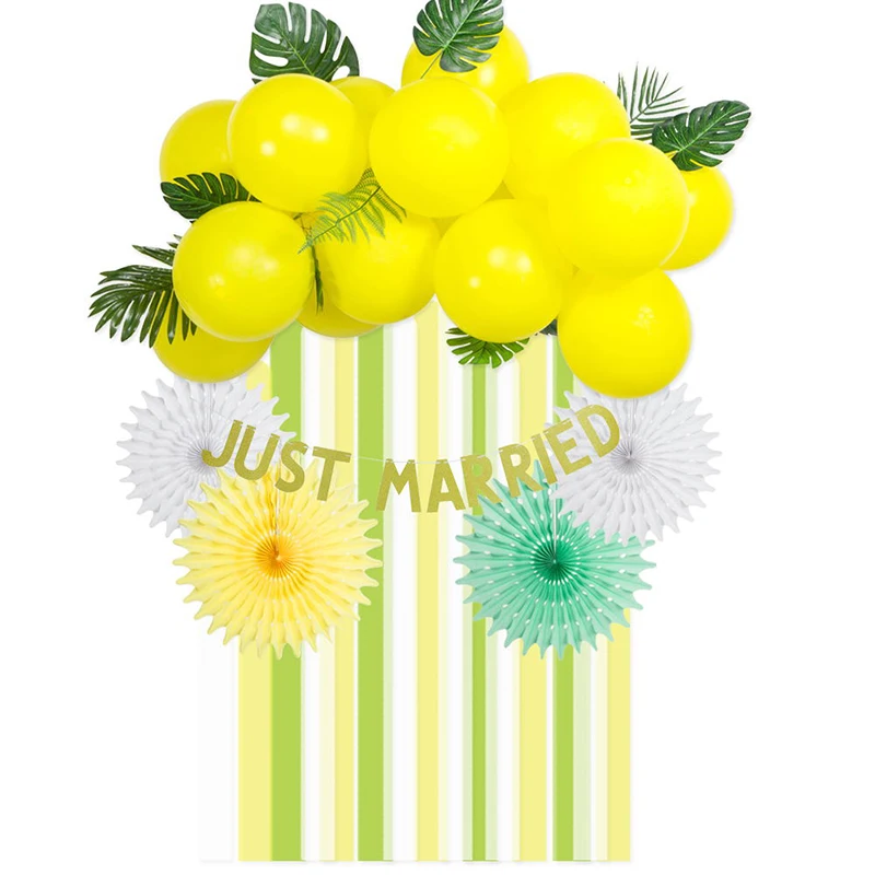 

Tropical Happy Birthday Party Decoration Set Paper Fans Balloon Leaves Crepe Streamer Banner Just Married Birthday Wedding Decor