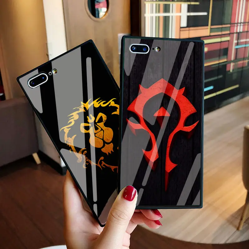 

New Silicon+ Tempered Glass Case for iphone 6S Case World Of Warcrafts Horde Alliance Case for iPhone 10 X 6 7 8 Plus Capinhas