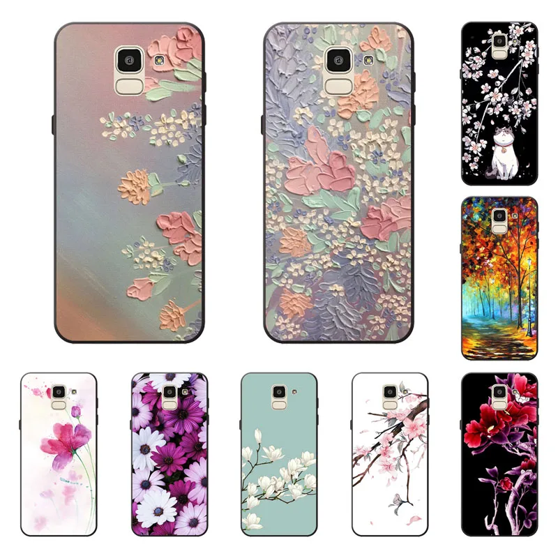 Goedkoop Voor Samsung Galaxy J6 2018 Case, silicon Volledige bloem Schilderen Soft Tpu Cover voor Samsung Galaxy J6 2018 Telefoon tassen
