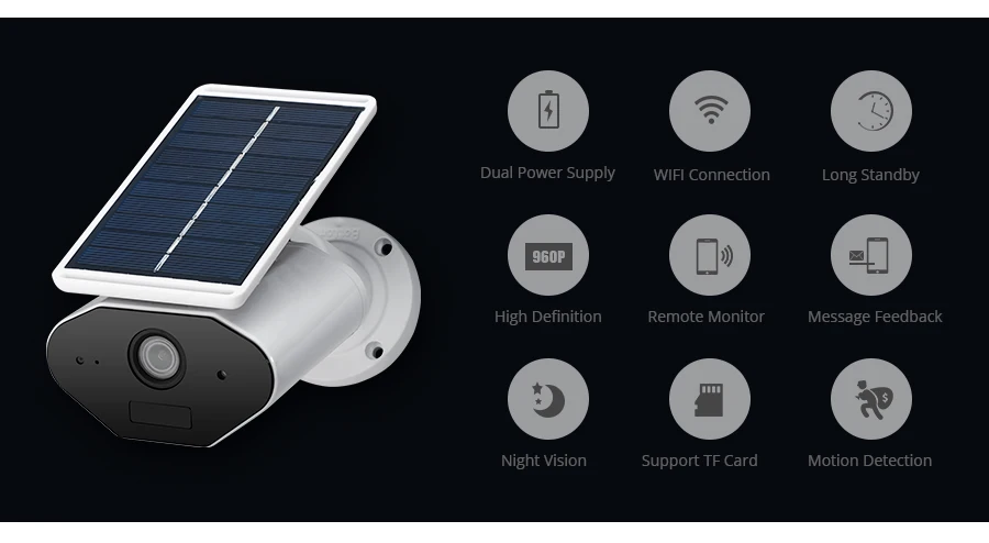  1.3MP Solar Camera Power Outdoor Waterproof Wifi IP Camera Night Vision Surveillance CCTV Camera Su