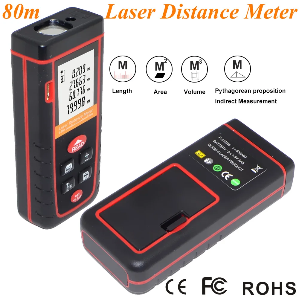 

RZS80 Hand-held Precision Safty Durable Laser Distance Meter Measuring Range 80M/262FT Free Shipping 12003080