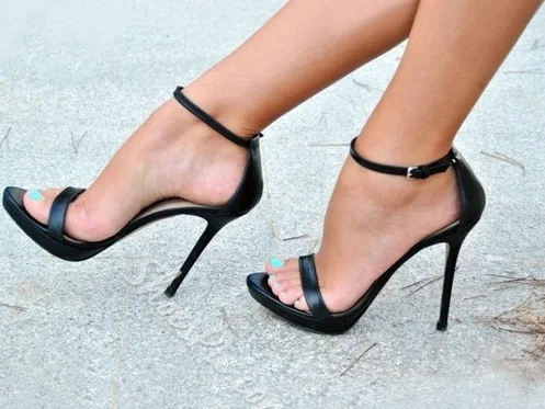 black single strap heel