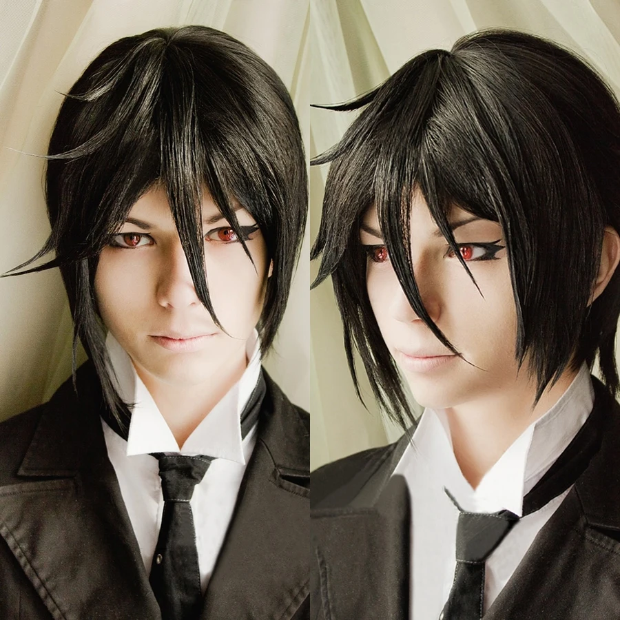

High Quality Kuroshitsuji Black Butler Sebastian Michaelis Short Black Heat Resistant Hair Cosplay Costume Wig + Free Wig Cap