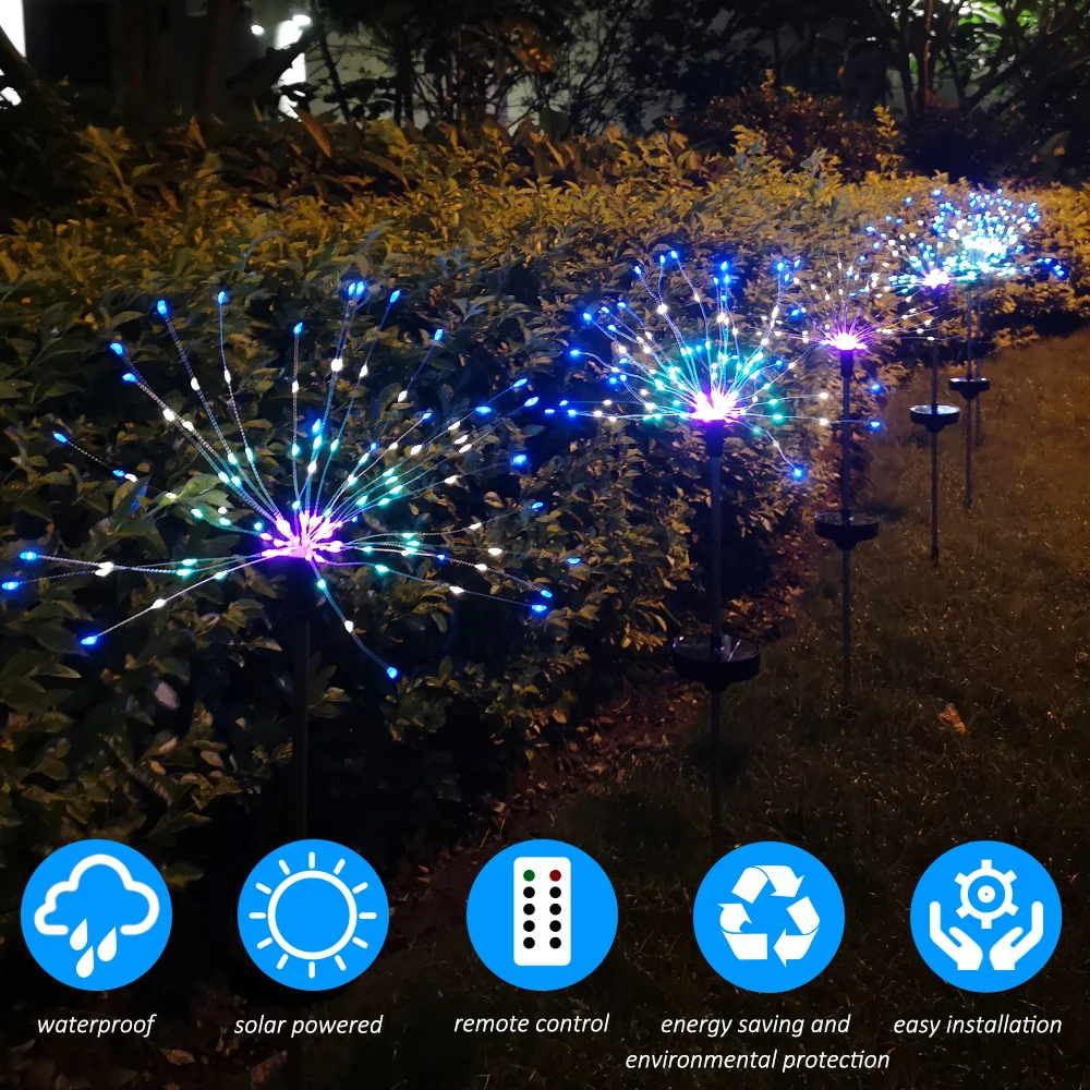Luz de Fogo de Artifício Luz da Corda de Fadas Pacotes Multicolorido Solar Powered Starburst Jardim Planta Gramado Lâmpada Caminho 4 Led 6 Cheap Lâmpadas solares