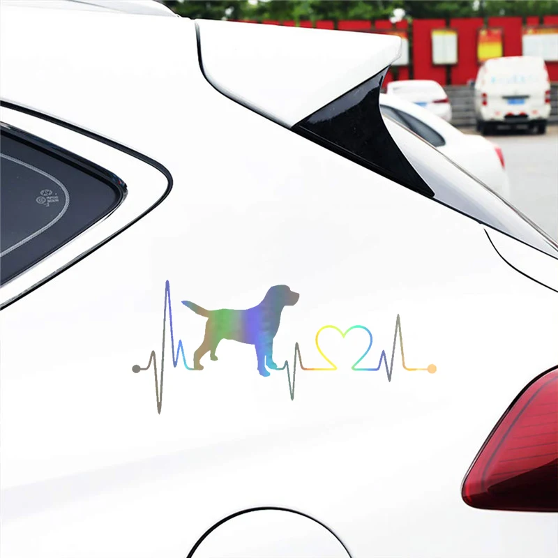Car Sticker Vinyl 17.87.8CM Labrador Retriever Heartbeat Love Decal Sticker Creative Fashion Car Accessories BlackSilverLaser (1)