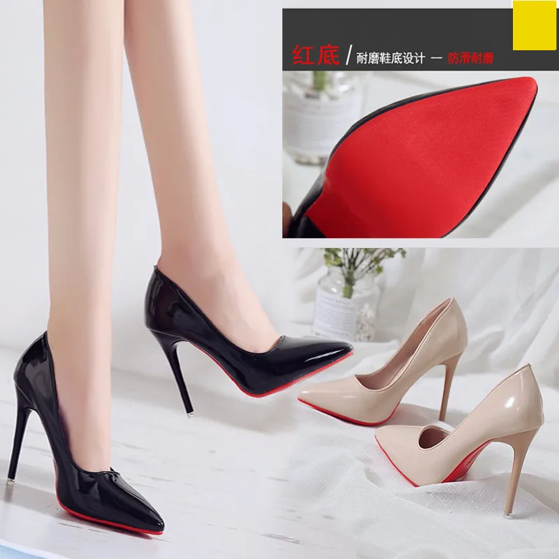 2019 Hot Sell Classic Women Shoes Pointed Toe Pumps Patent Leather Dress high Heels Boat Wedding Zapatos Mujer Red Wedding