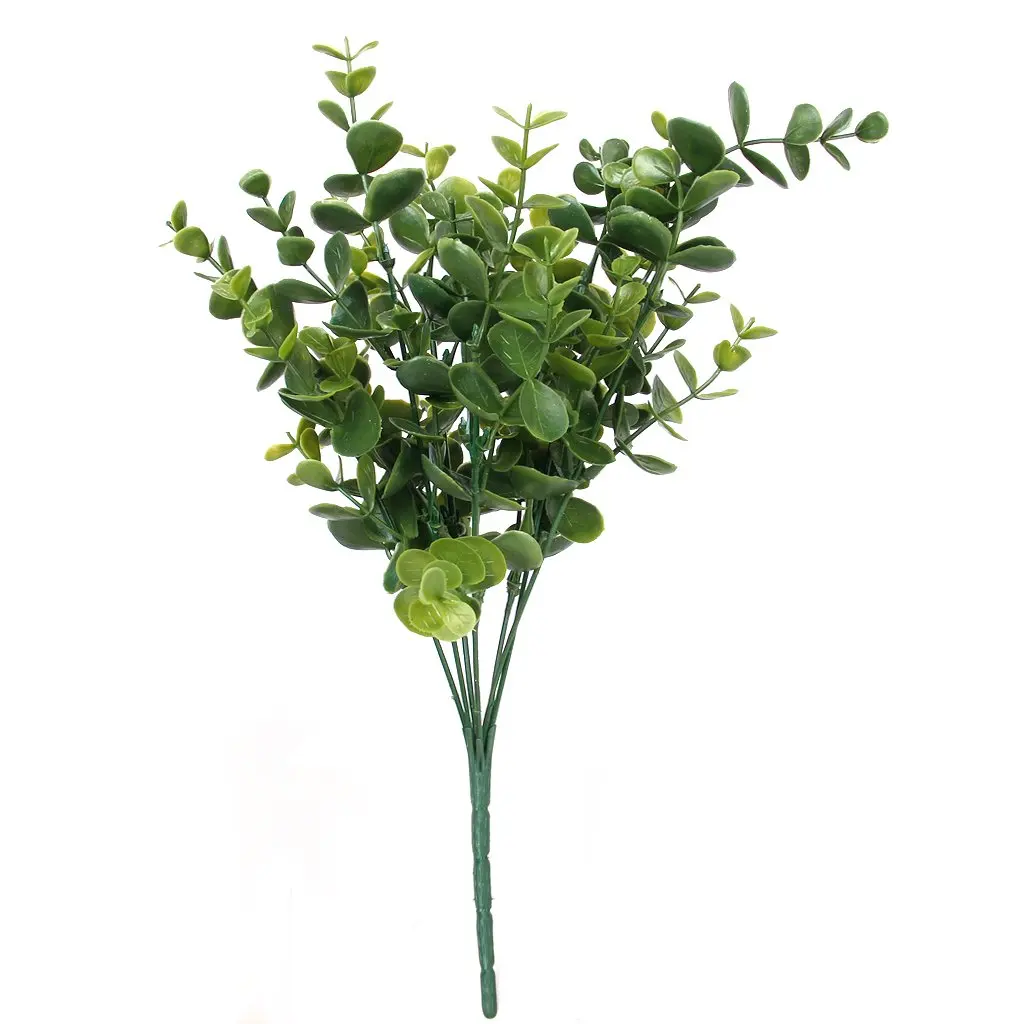 

ALIM 1 x Artificial Plastic Plant Eucalyptus Grass 7 Branches for Home Wedding Decoration Green---Large Leaves