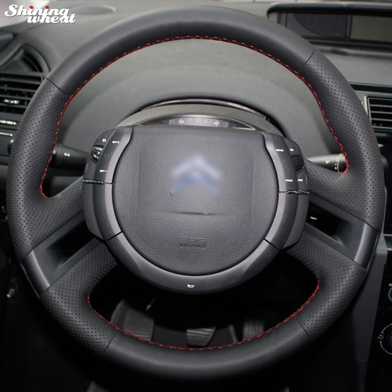 

Shining wheat Hand-stitched Black Leather Steering Wheel Cover for Citroen C4 Picasso 2012-2014 C-quatre