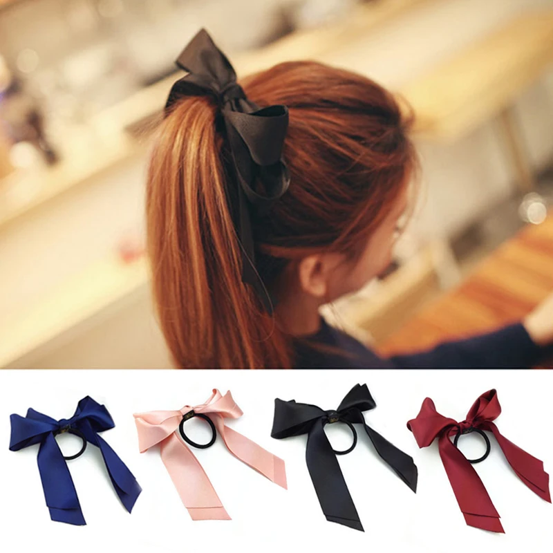

Women Hair Rope Tiara Satin Ribbon Bow Head Band Elastic Hair Holder Clip headbands Hair Accessories
