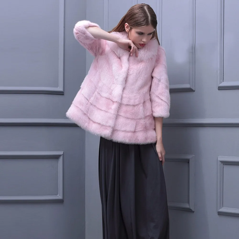 CY 80161 New Arrival Women s Real Mink Fur Coat With Real Fox Fur