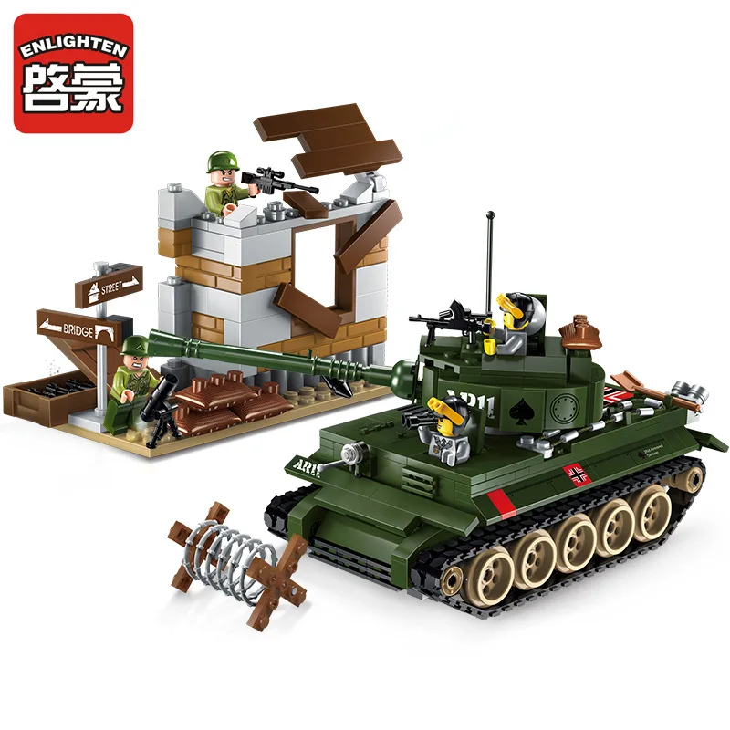 ENLIGHTEN City Военная война Тигр Танк контратака упражнения строительные блоки наборы