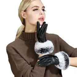 Сенсорный экран кожаные перчатки мех кролика перчатки овчины Теплые 100% натуральная кожа полный палец на открытом воздухе Зимние