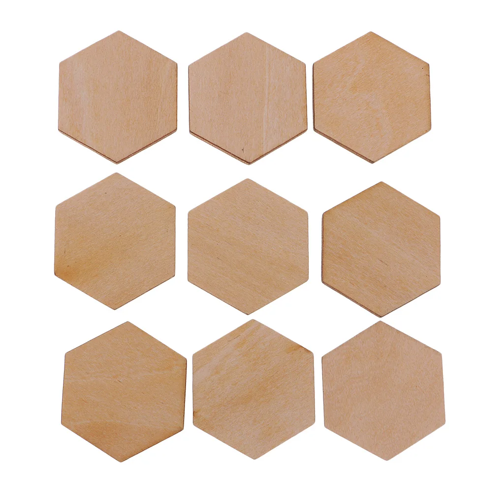 50/100/200pcs Wooden Hexagon Shapes MDF Cutouts Blank Embellishments Craft for DIY Scrapbooking Card Making Decoration Ornaments