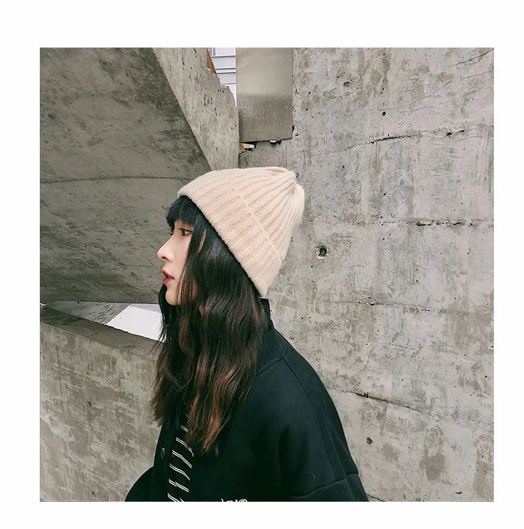 Beanies Women Solid Knitted Casual Warm Skullies Korean Style Elegant Student Hats Chic Womens Lovely Caps Autumn Winter Fashion